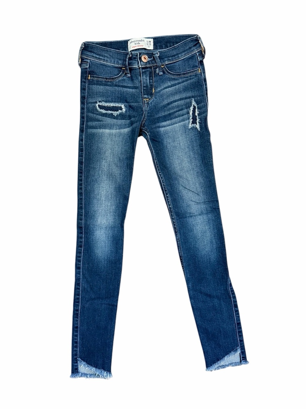 abercrombie kids navy blue super skinny jeans with distressing